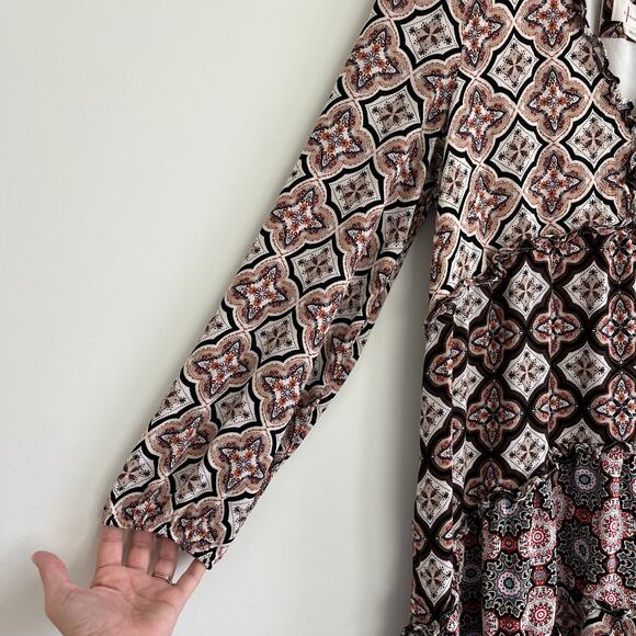 Anthropologie Tiered V-Neck Long Sleeve Floral Printed Boho Peasant Dress Medium - Picture 12 of 12